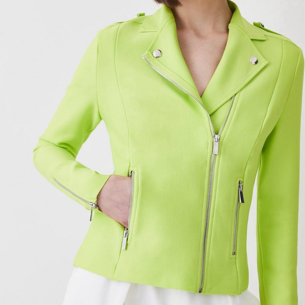NWT Karen Millen Lime Green Moto Jacket